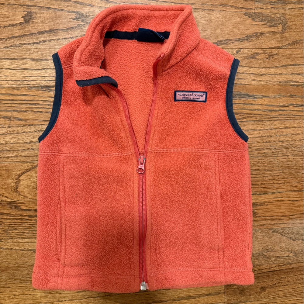 Vineyard Vines Coral Fleece Vest with Navy Accents
